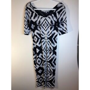 Red Herring Y2K Geometric Aztec Print Maxi Dress Black Gray White Bodycon 10